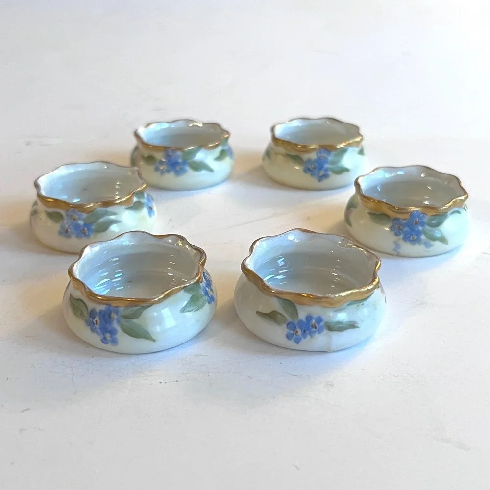 Antique O&EG Royal Austria Open Salts Set 6 Oscar Edgar Gutherz Floral Gold